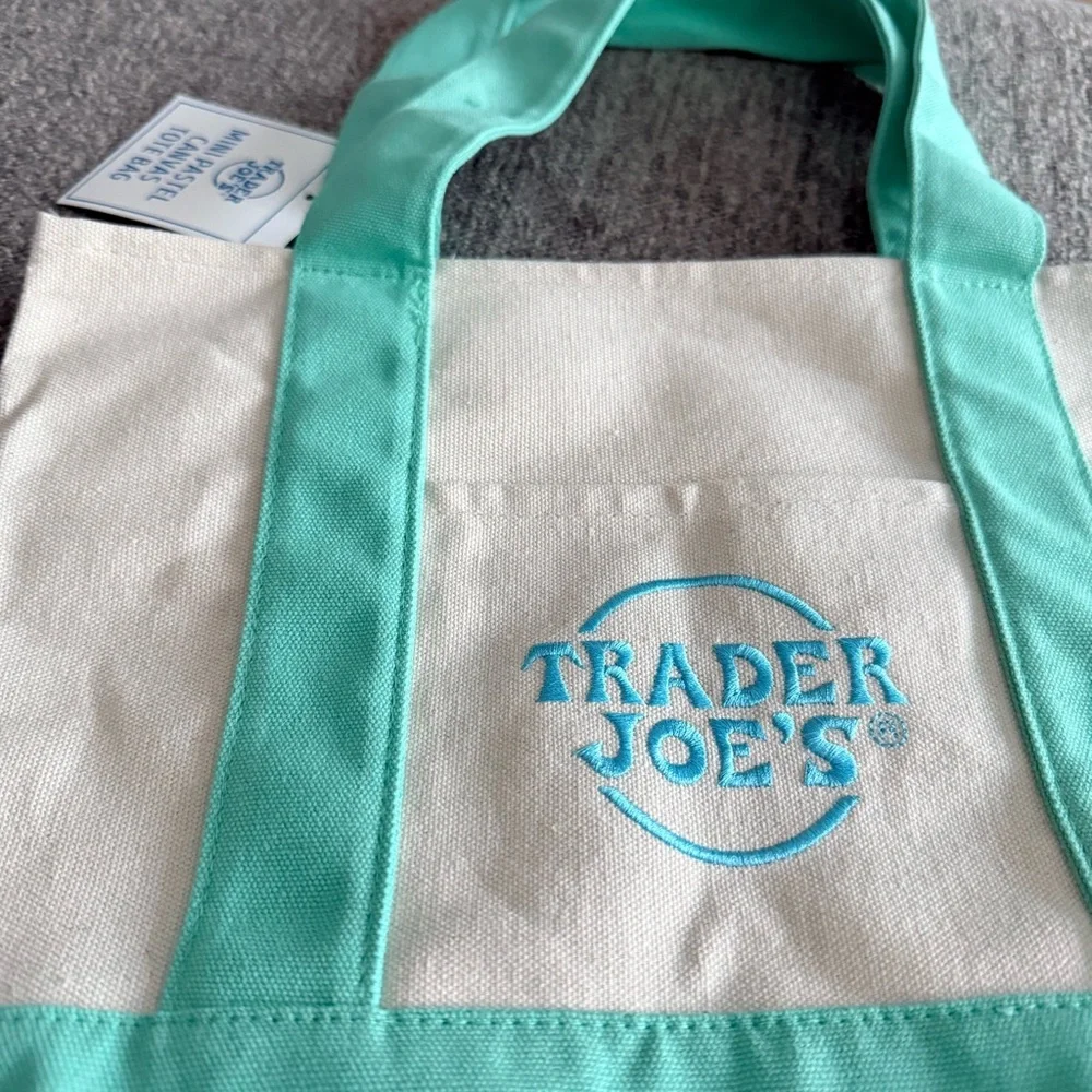 Trader Joe’s Teal and Cream Tote Bag - Picture 2 of 3